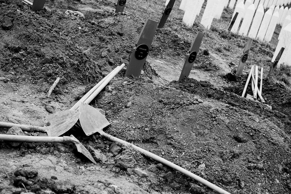 Fresh graves of newly identified victims of genocide at the Srebrenica Potočari Memorial site.