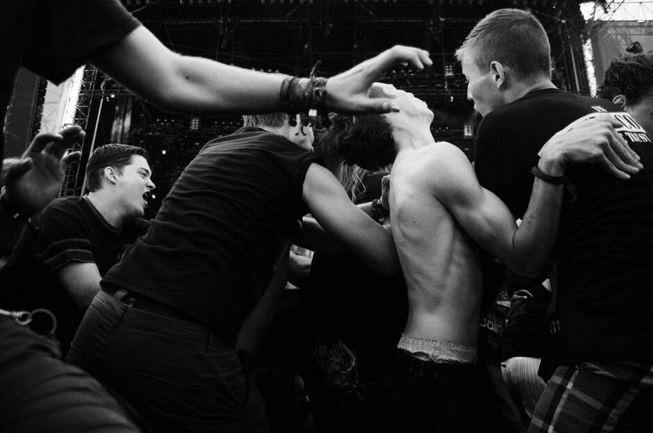 Metal fans in the circle pit at Wacken Open Air.