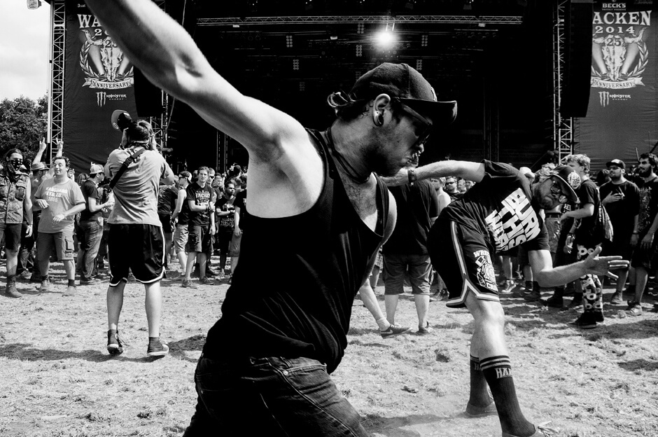Metal fans in the mosh pit during the set of August Burns Red at Wacken Open Air 2014.