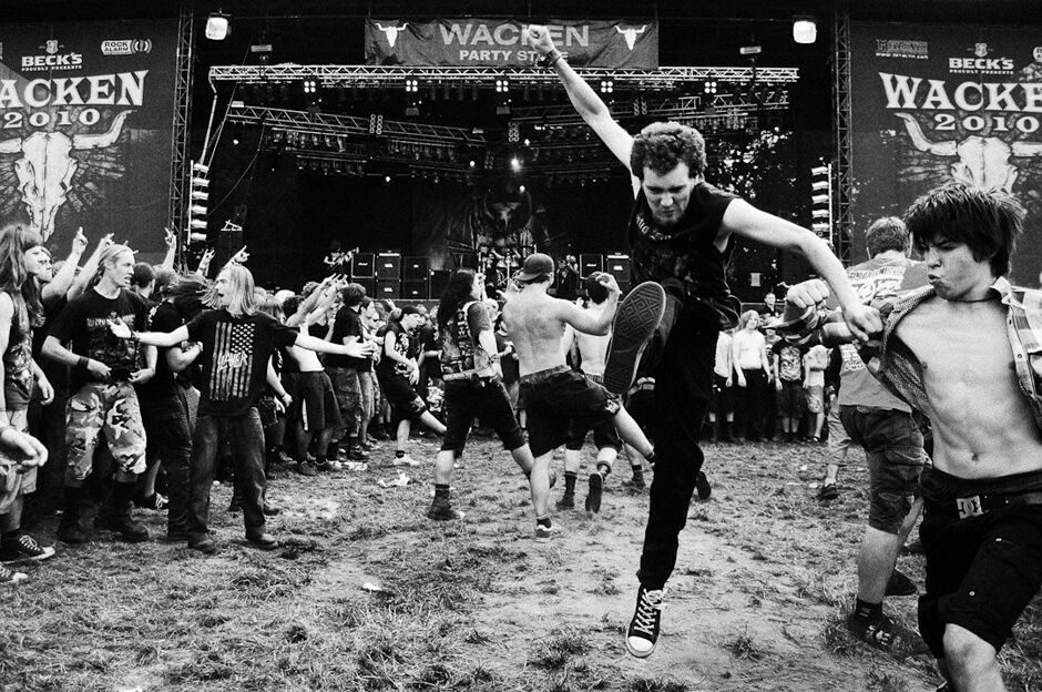 Metal fans in the mosh pit during the set of Job for a Cowboy at Wacken Open Air 2010.