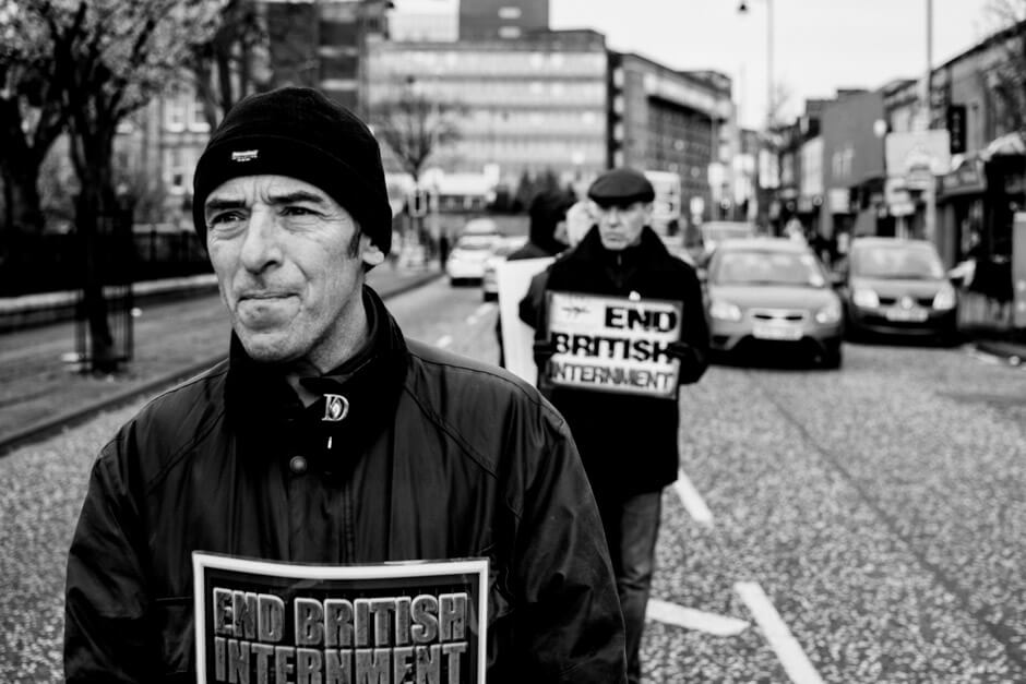 Former POW and hunger striker Gerrad Hodgins at IRPWA protest in support of IRA prisoners in Belfast.