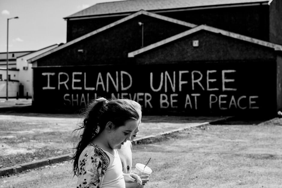 "Ireland unfree shall never be at peace" (Patrick Pearse) - Dissident republican/IRA writing on the wall in Creggan area of Derry/Londonderry in Northern Ireland