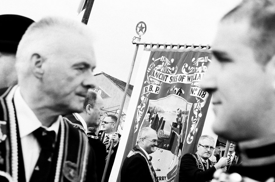 Members of Protestant Royal BIack Institution waiting to parade in Belfast.