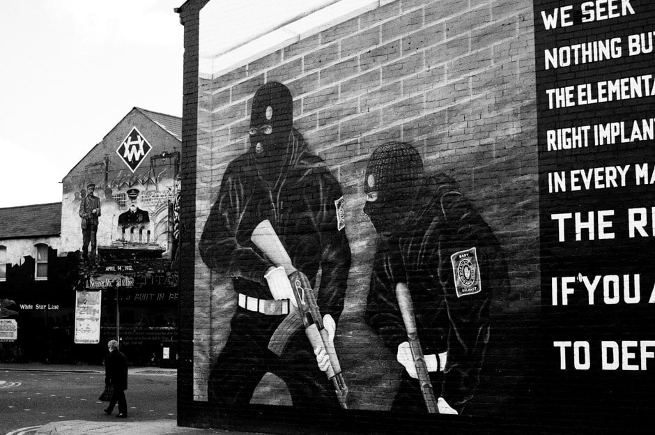 Loyalist paramilitary group Ulster Defence Association mural in East Belfast.