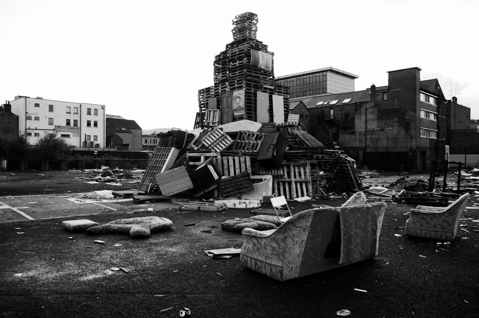 Loyalist bonfire in the Village area of South Belfast.