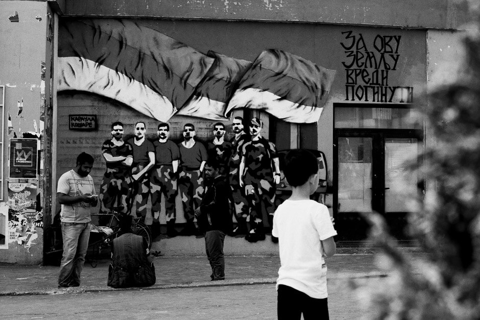 Mural celebrating soldiers of the 1998-99 war in Serbian North Mitrovica.